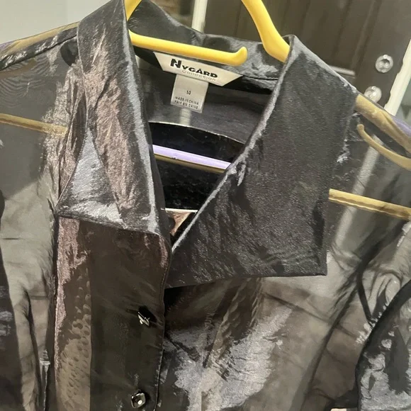 Nygard collection sheer black size 14 evening blouse with cuffs Beautiful sheer - Picture 10 of 16